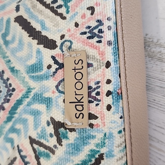 Sakroots Artist Circle Coated Canvas Turquoise Pink Beige Crossbody Purse FLAWS - Picture 14 of 14